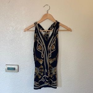 Navy blouse with gold tassle and braid design